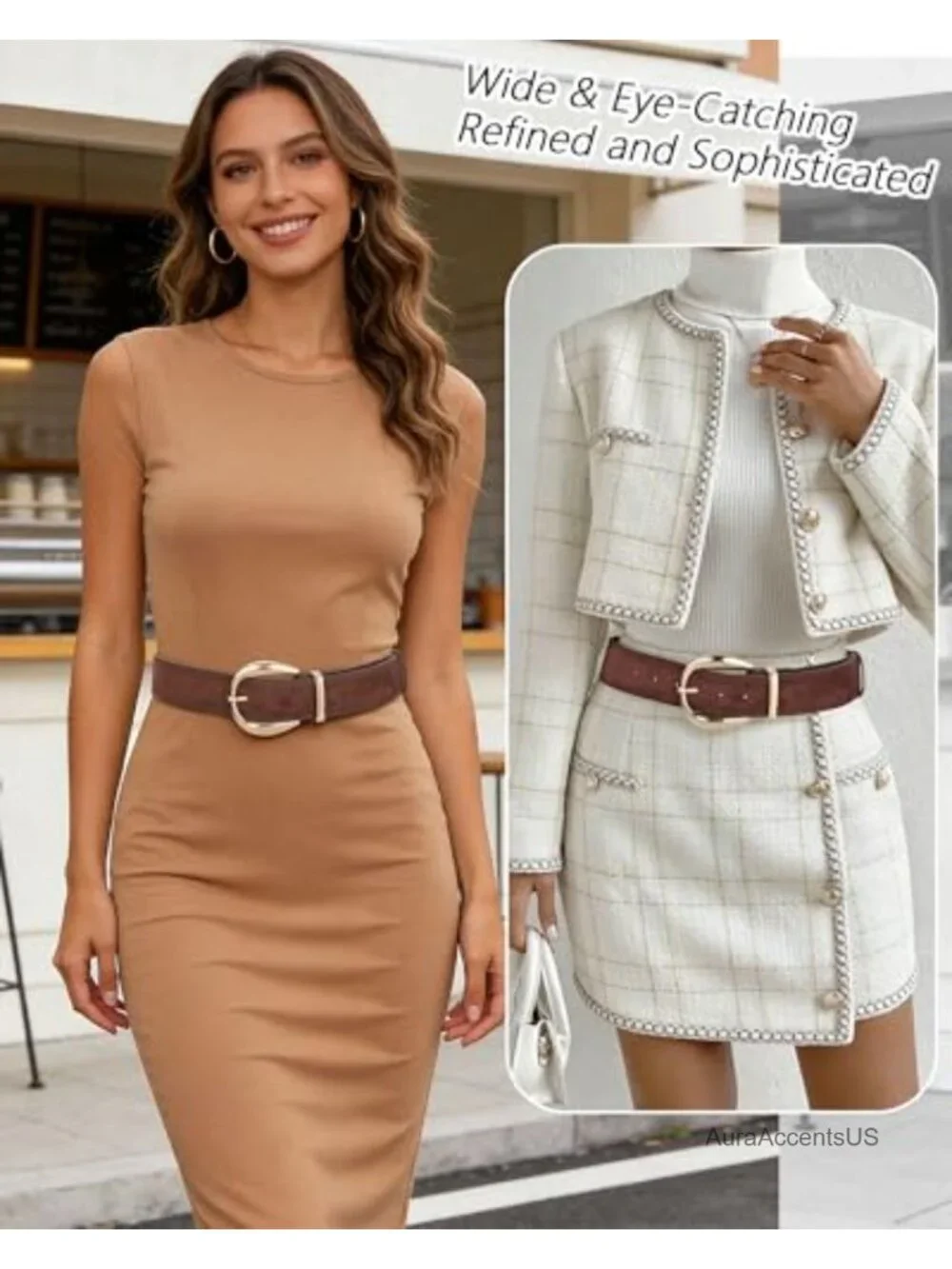 Wide Faux Suede Belt for Women Chunky Waist Belt with Gold Buckle